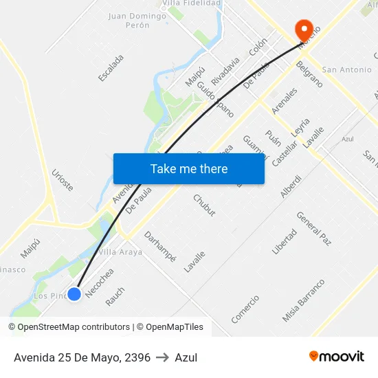 Avenida 25 De Mayo, 2396 to Azul map