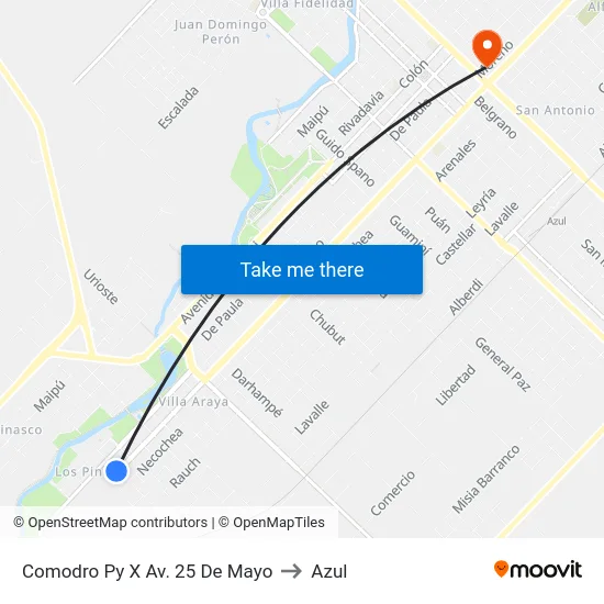 Comodro Py X Av. 25 De Mayo to Azul map