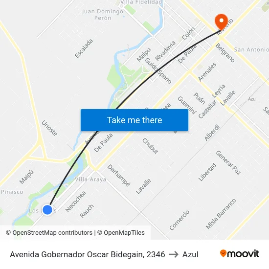 Avenida Gobernador Oscar Bidegain, 2346 to Azul map