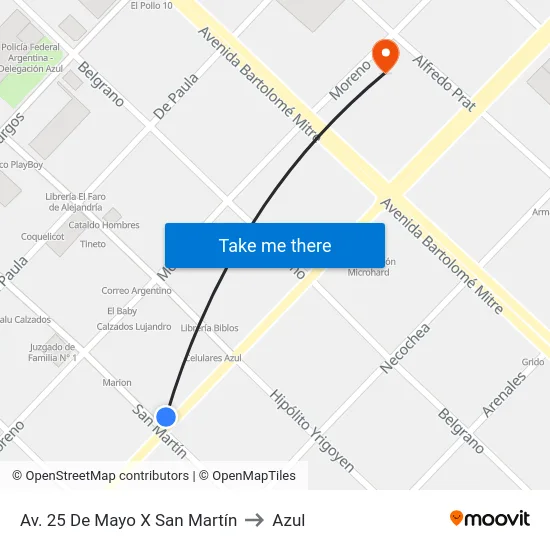 Av. 25 De Mayo X San Martín to Azul map