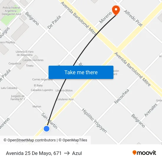 Avenida 25 De Mayo, 671 to Azul map