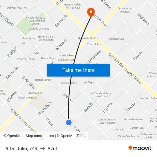 9 De Julio, 749 to Azul map