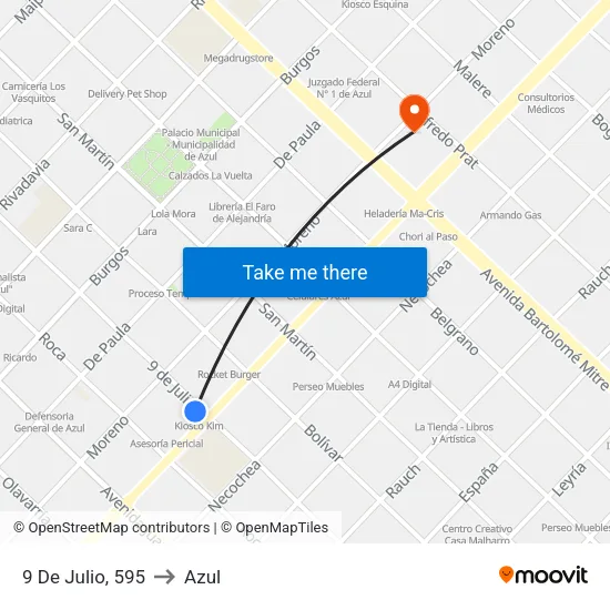 9 De Julio, 595 to Azul map
