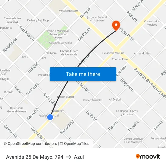 Avenida 25 De Mayo, 794 to Azul map