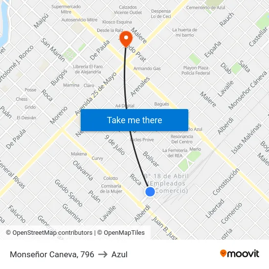 Monseñor Caneva, 796 to Azul map