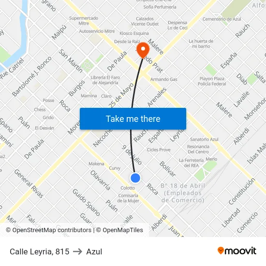 Calle Leyria, 815 to Azul map