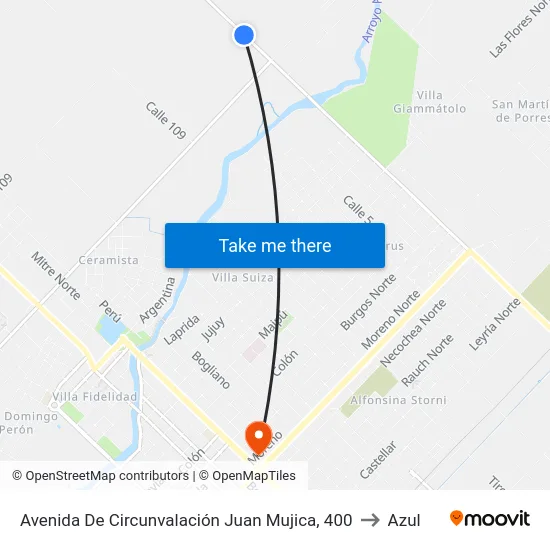 Avenida De Circunvalación Juan Mujica, 400 to Azul map