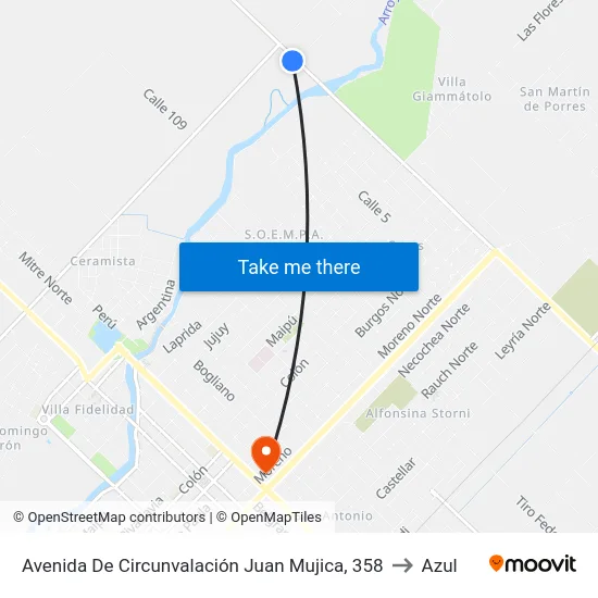 Avenida De Circunvalación Juan Mujica, 358 to Azul map