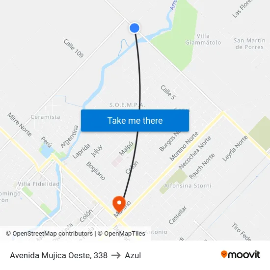Avenida Mujica Oeste, 338 to Azul map
