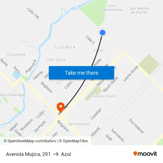 Avenida Mujica, 291 to Azul map