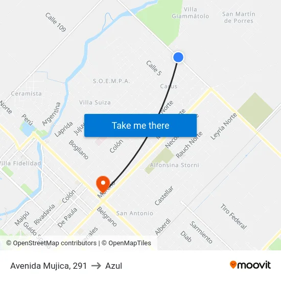 Avenida Mujica, 291 to Azul map