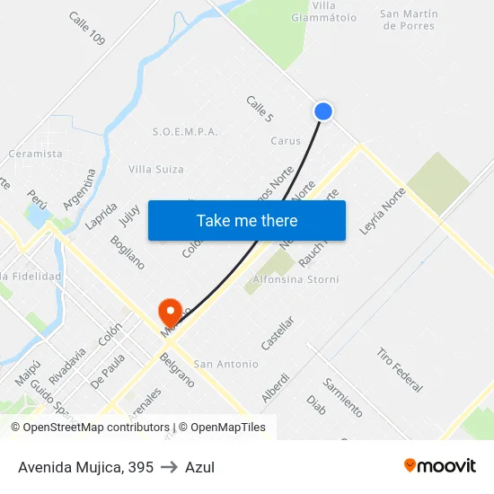 Avenida Mujica, 395 to Azul map