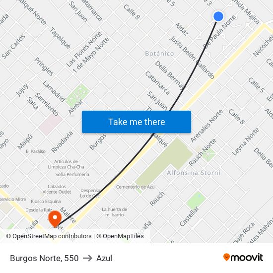 Burgos Norte, 550 to Azul map