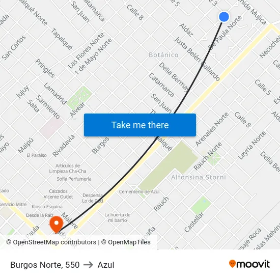 Burgos Norte, 550 to Azul map