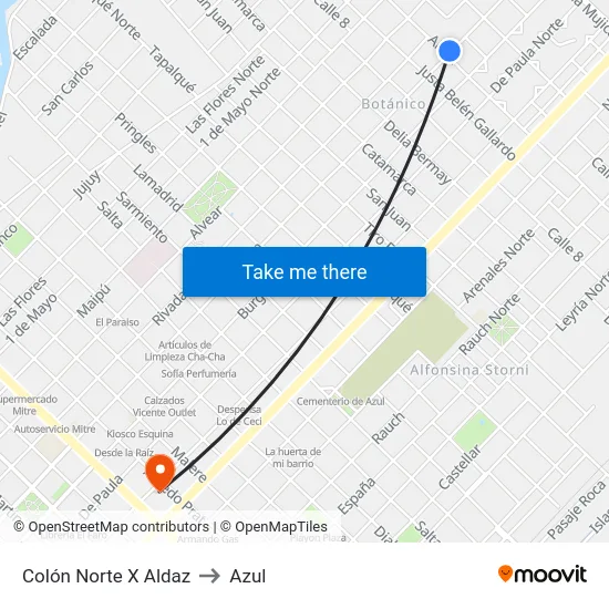Colón Norte X Aldaz to Azul map