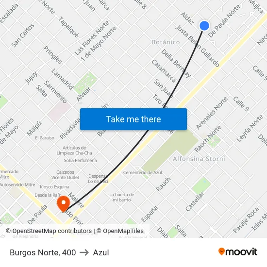 Burgos Norte, 400 to Azul map