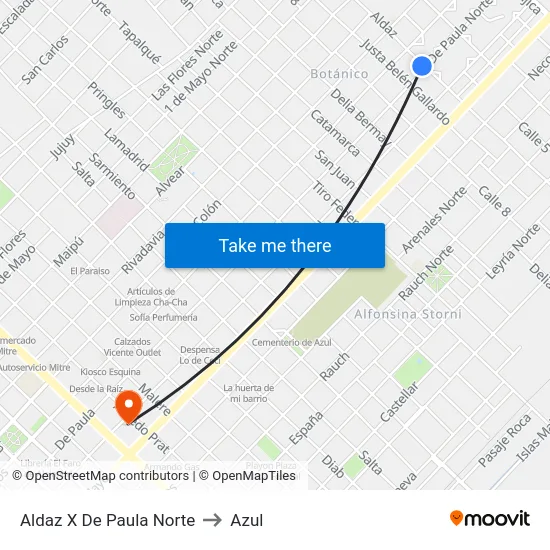 Aldaz X De Paula Norte to Azul map