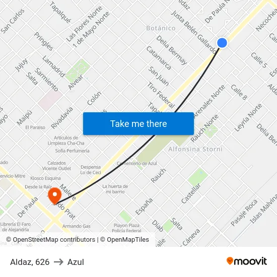 Aldaz, 626 to Azul map