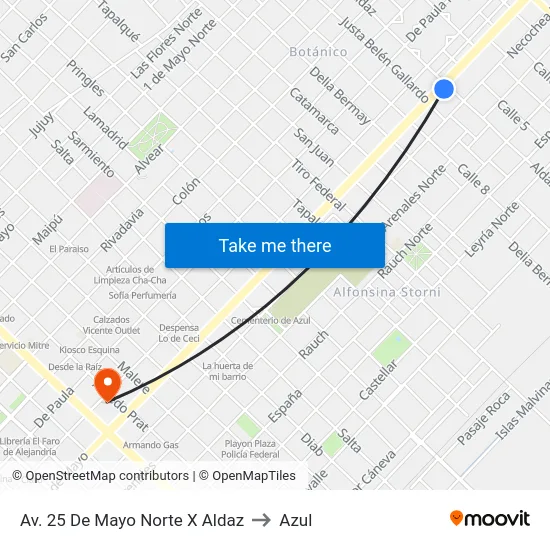 Av. 25 De Mayo Norte X Aldaz to Azul map