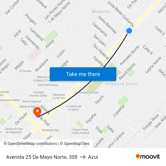 Avenida 25 De Mayo Norte, 309 to Azul map