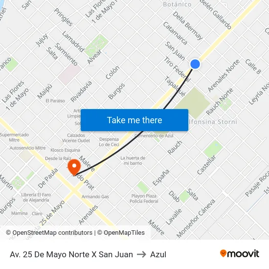 Av. 25 De Mayo Norte X San Juan to Azul map