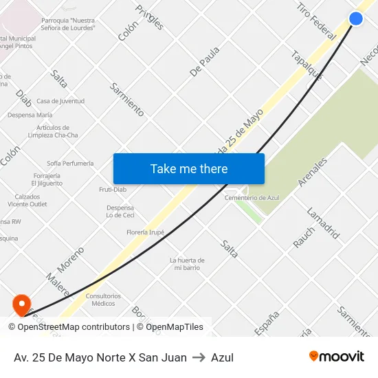 Av. 25 De Mayo Norte X San Juan to Azul map