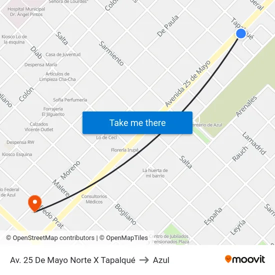 Av. 25 De Mayo Norte X Tapalqué to Azul map