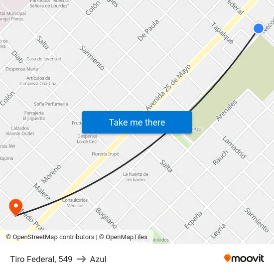 Tiro Federal, 549 to Azul map