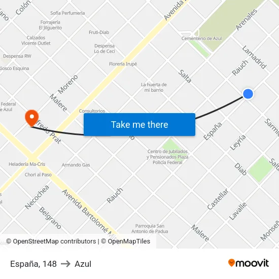 España, 148 to Azul map