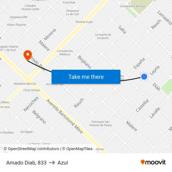 Amado Diab, 833 to Azul map