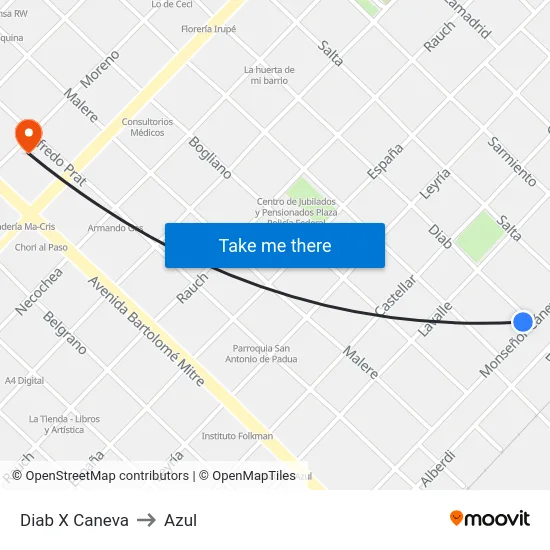 Diab X Caneva to Azul map