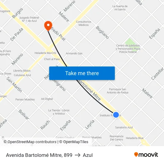 Avenida Bartolomé Mitre, 899 to Azul map