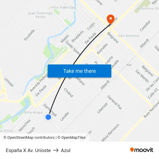 España X Av. Urioste to Azul map
