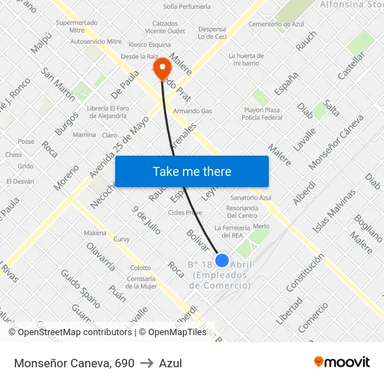 Monseñor Caneva, 690 to Azul map