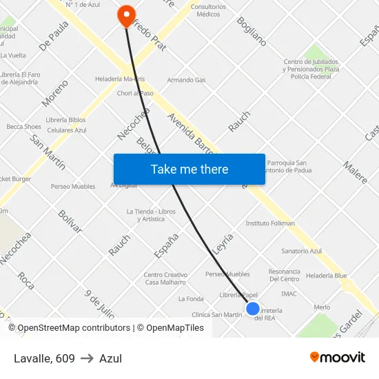 Lavalle, 609 to Azul map