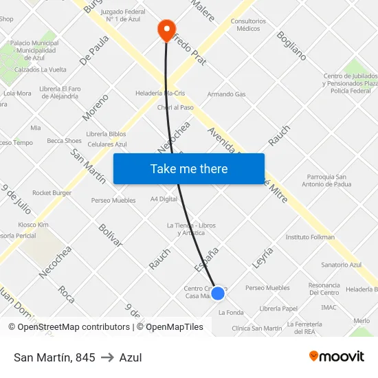 San Martín, 845 to Azul map