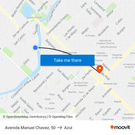 Avenida Manuel Chavez, 50 to Azul map