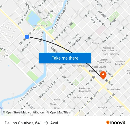 De Las Cautivas, 641 to Azul map