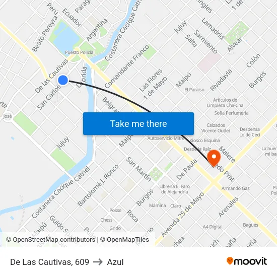 De Las Cautivas, 609 to Azul map