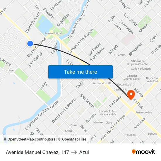 Avenida Manuel Chavez, 147 to Azul map