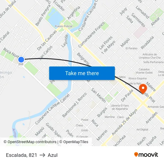 Escalada, 821 to Azul map