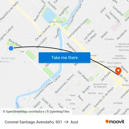 Coronel Santiago Avendaño, 901 to Azul map
