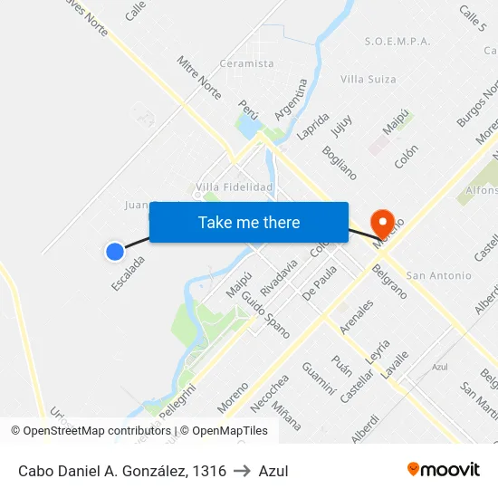 Cabo Daniel A. González, 1316 to Azul map