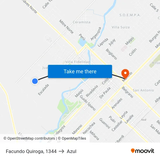 Facundo Quiroga, 1344 to Azul map