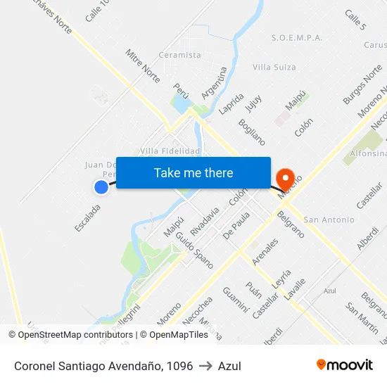 Coronel Santiago Avendaño, 1096 to Azul map