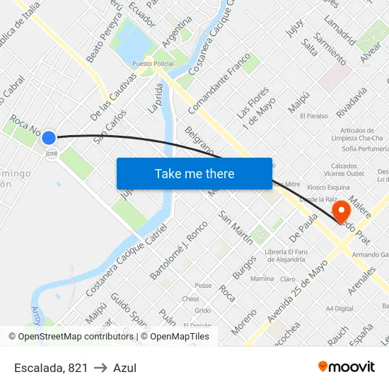 Escalada, 821 to Azul map