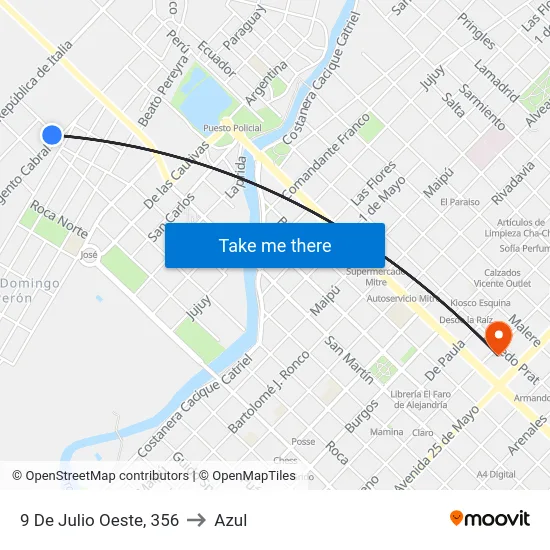 9 De Julio Oeste, 356 to Azul map