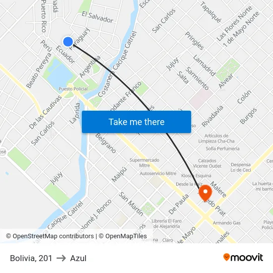 Bolivia, 201 to Azul map