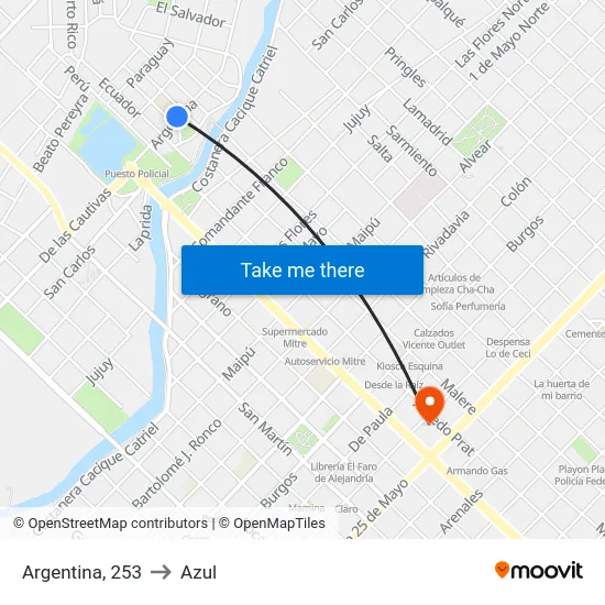 Argentina, 253 to Azul map