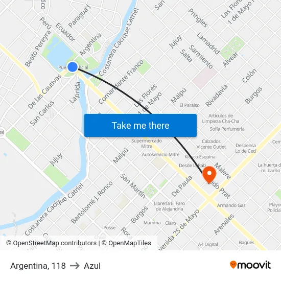 Argentina, 118 to Azul map